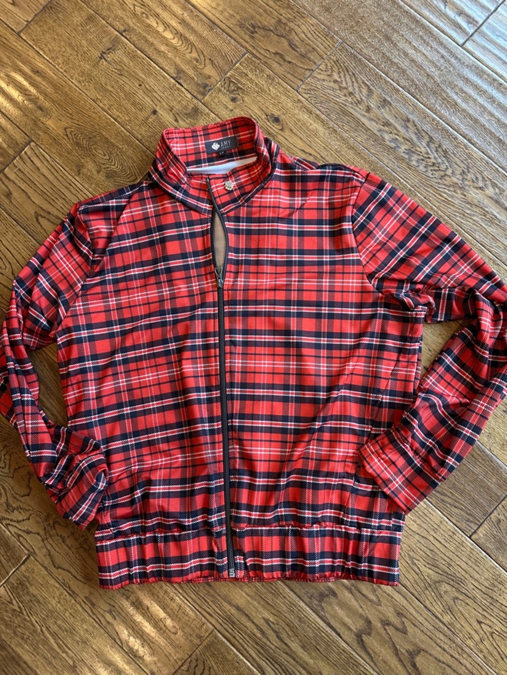 Amy sport orangey Red Plaid Zip-Up Jacket large petite